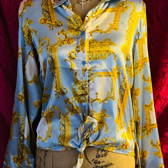 Long Sleeve Button Down Designer Blouse - Picture 3 of 3